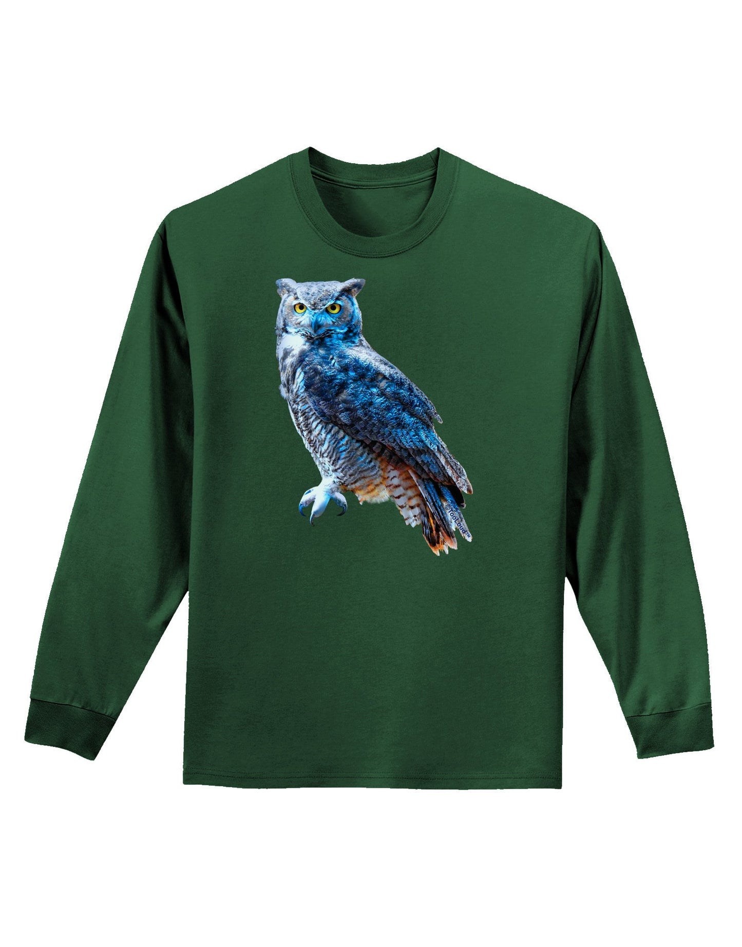 Colorful Great Horned Owl Adult Long Sleeve Dark T-Shirt-TooLoud-Dark-Green-Small-Davson Sales