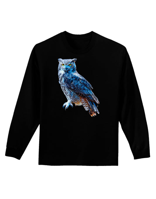 Colorful Great Horned Owl Adult Long Sleeve Dark T-Shirt-TooLoud-Black-Small-Davson Sales