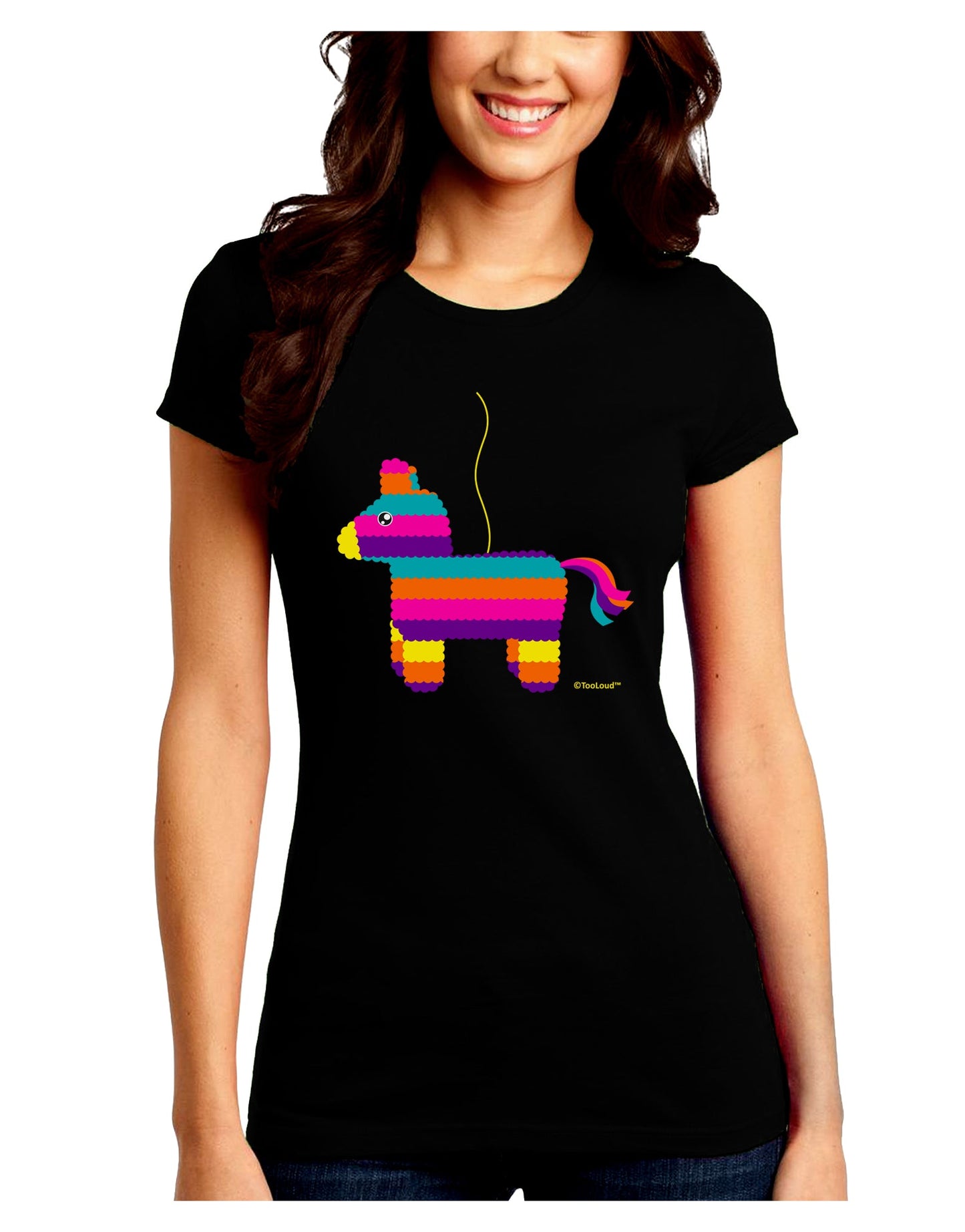 Colorful Hanging Pinata Design Juniors Crew Dark T-Shirt by TooLoud-T-Shirts Juniors Tops-TooLoud-Black-Juniors Fitted Small-Davson Sales