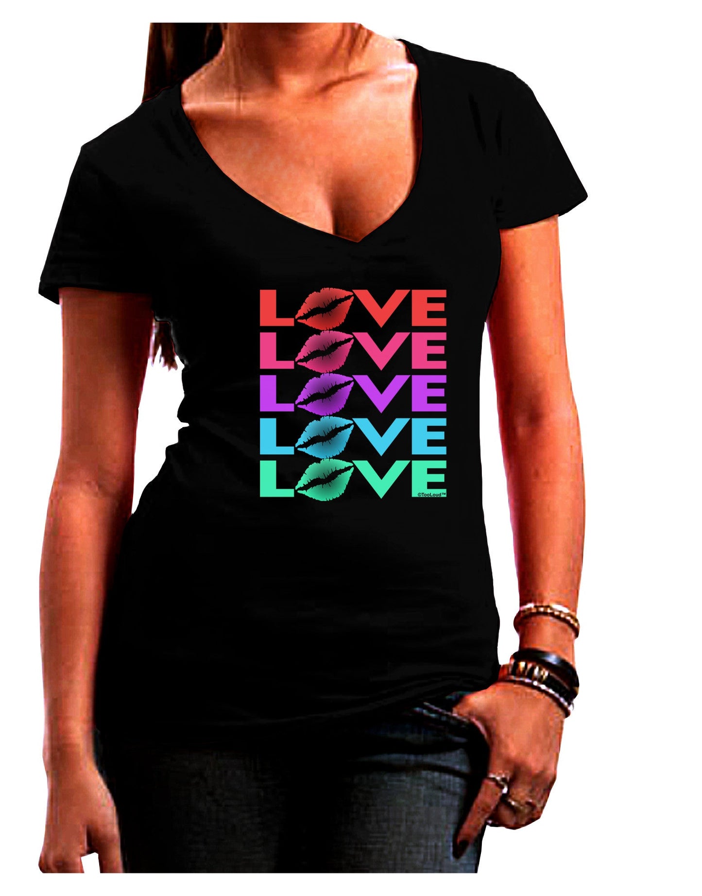 Colorful Love Kisses Womens V-Neck Dark T-Shirt-Womens V-Neck T-Shirts-TooLoud-Black-Juniors Fitted Small-Davson Sales