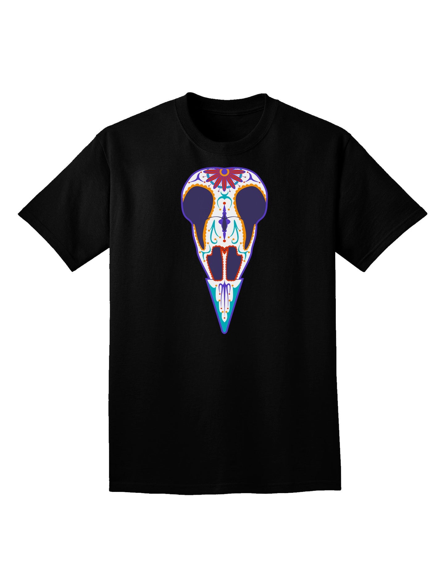 Colorful Mystic Bird Skull Calavera Day of the Dead Adult Dark V-Neck T-Shirt-TooLoud-Black-Small-Davson Sales