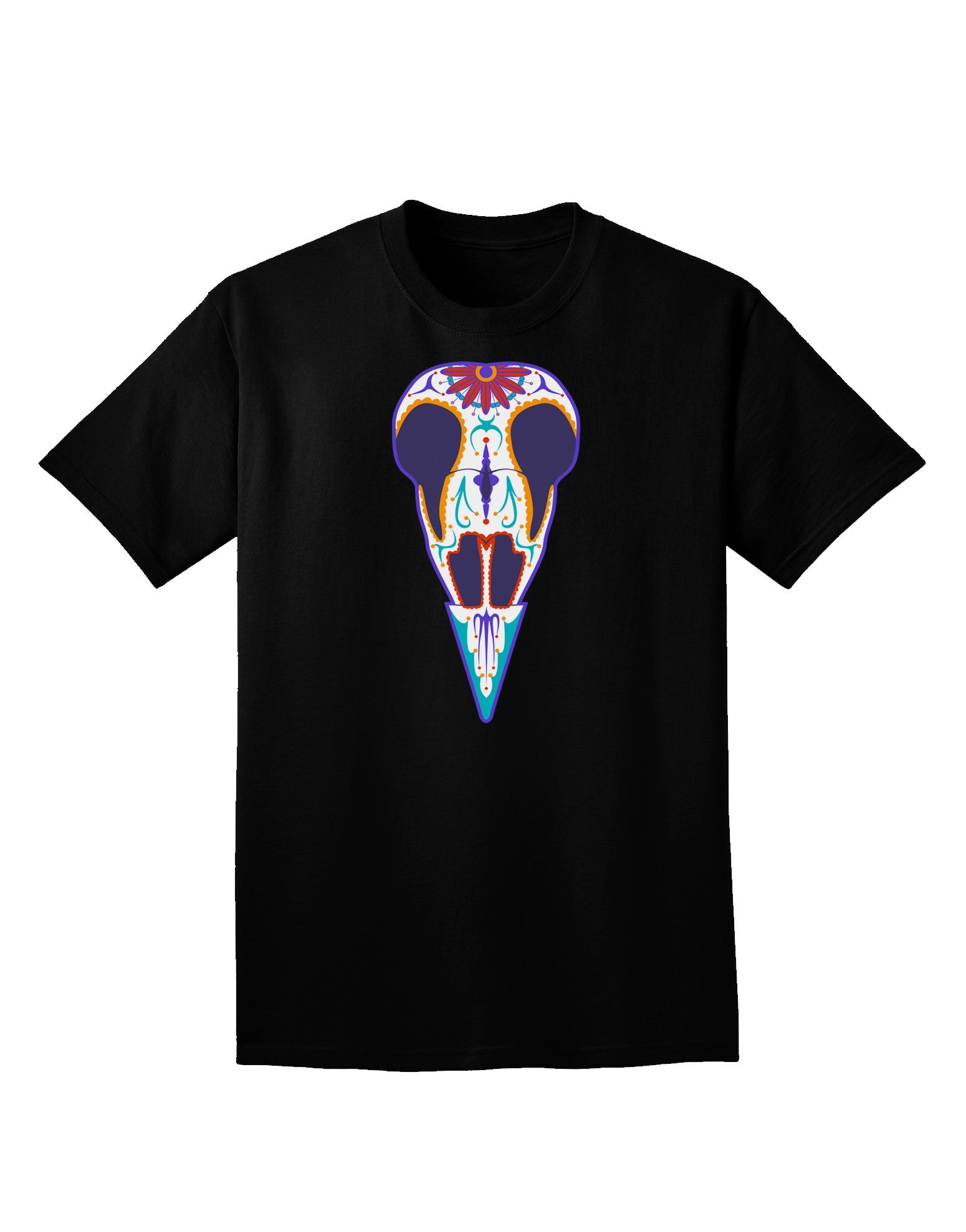 Colorful Mystic Bird Skull Calavera Day of the Dead Adult Dark V-Neck T-Shirt-TooLoud-Black-Small-Davson Sales