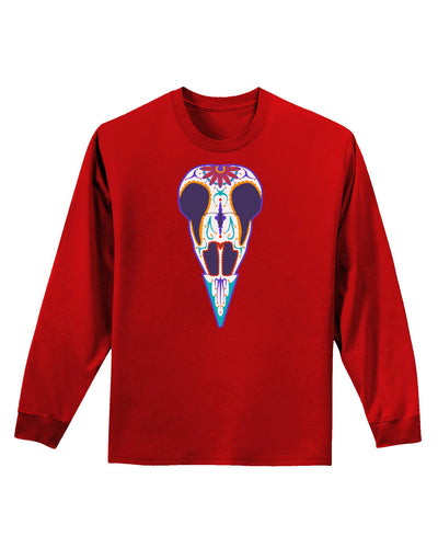 Colorful Mystic Bird Skull Calavera Day of the Dead Adult Long Sleeve Dark T-Shirt-TooLoud-Red-Small-Davson Sales