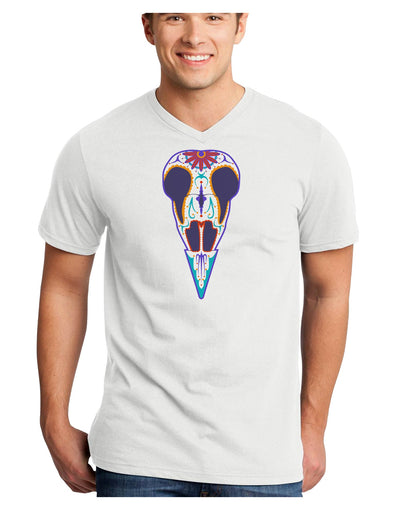 Colorful Mystic Bird Skull Calavera Day of the Dead Adult V-Neck T-shirt-Mens V-Neck T-Shirt-TooLoud-White-Small-Davson Sales