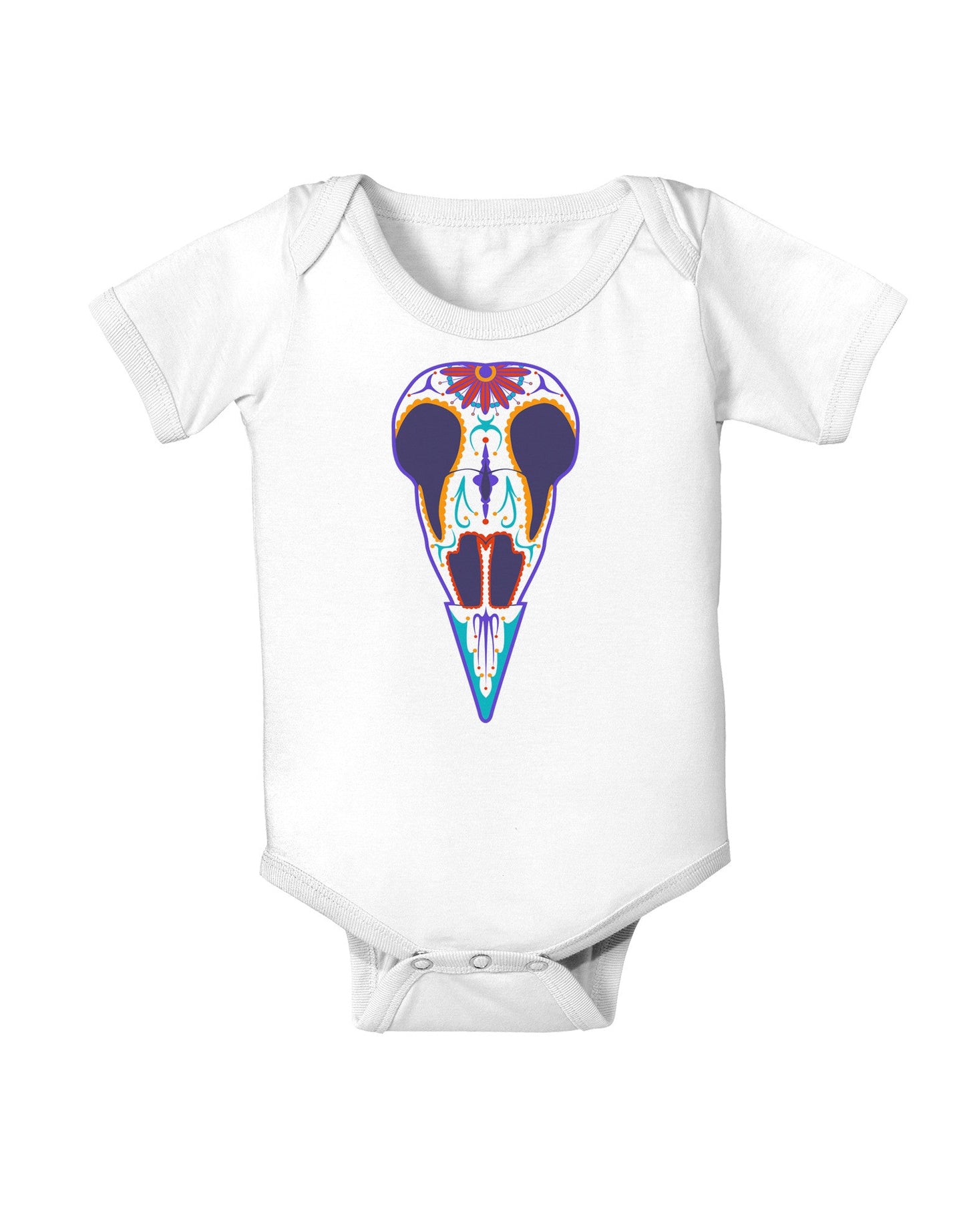 Colorful Mystic Bird Skull Calavera Day of the Dead Baby Romper Bodysuit-Baby Romper-TooLoud-White-06-Months-Davson Sales