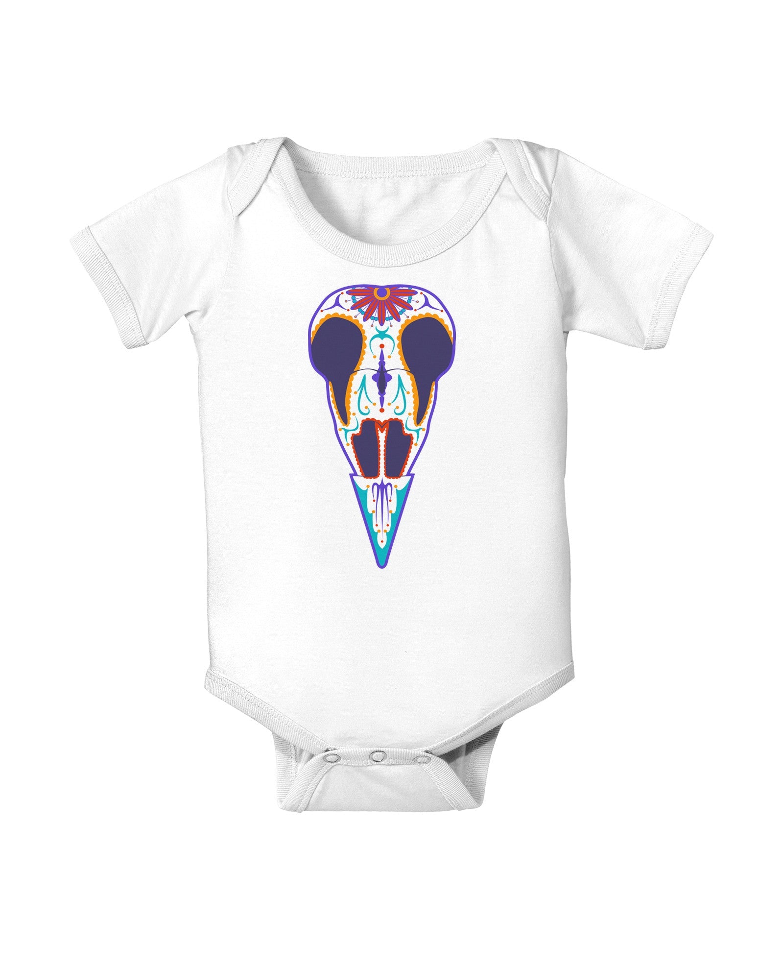 Colorful Mystic Bird Skull Calavera Day of the Dead Baby Romper Bodysuit-Baby Romper-TooLoud-White-06-Months-Davson Sales