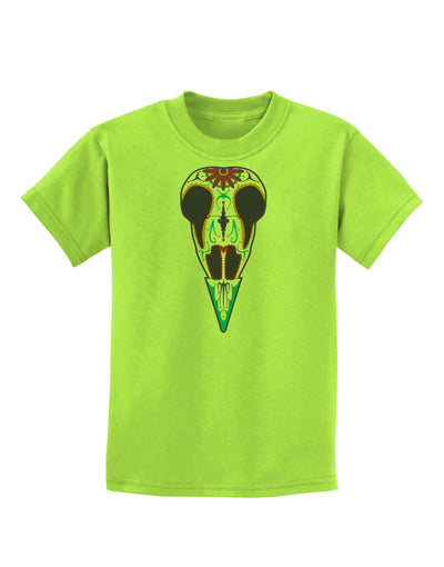 Colorful Mystic Bird Skull Calavera Day of the Dead Childrens T-Shirt-Childrens T-Shirt-TooLoud-Lime-Green-X-Small-Davson Sales