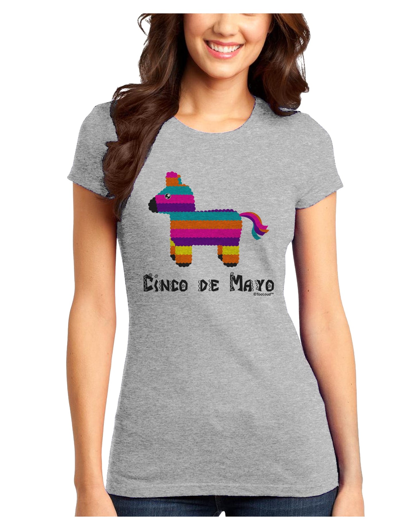 Colorful Pinata Design - Cinco de Mayo Juniors T-Shirt by TooLoud-Womens Juniors T-Shirt-TooLoud-Ash-Gray-Juniors Fitted X-Small-Davson Sales
