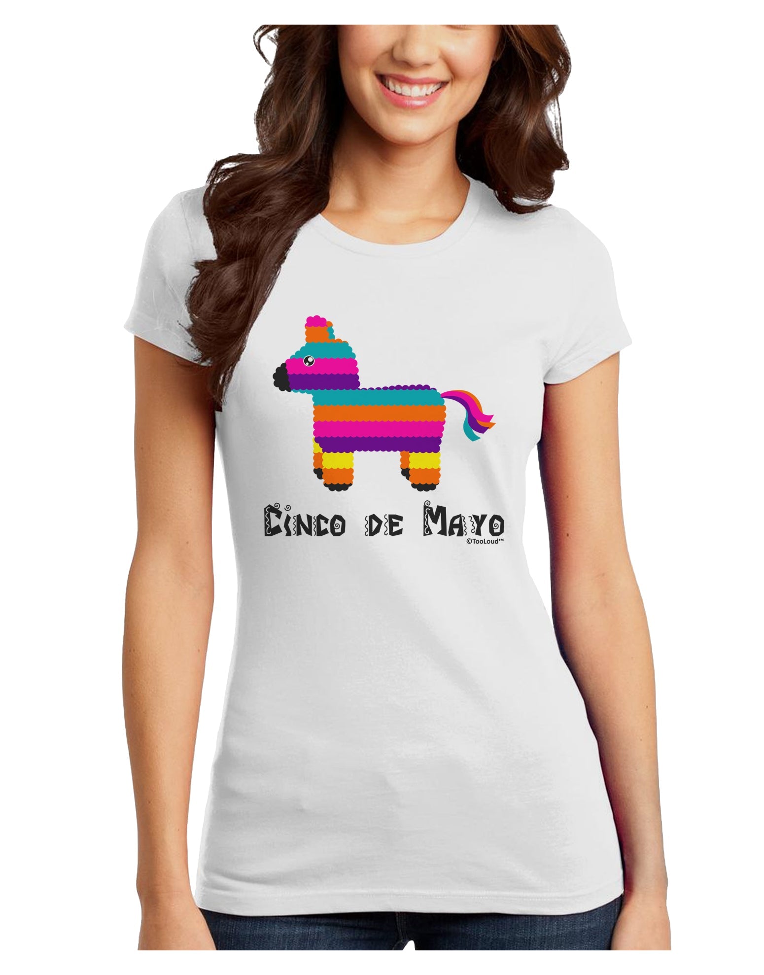 Colorful Pinata Design - Cinco de Mayo Juniors T-Shirt by TooLoud-Womens Juniors T-Shirt-TooLoud-White-Juniors Fitted X-Small-Davson Sales