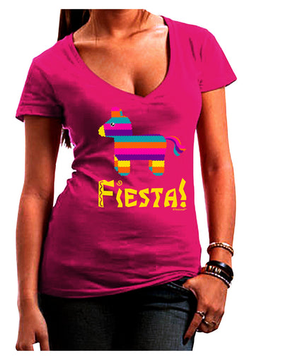 Colorful Pinata Design - Fiesta Juniors V-Neck Dark T-Shirt by TooLoud-Womens V-Neck T-Shirts-TooLoud-Hot-Pink-Juniors Fitted Small-Davson Sales