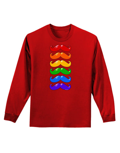 Colorful Rainbow Mustaches Adult Long Sleeve Dark T-Shirt-TooLoud-Red-Small-Davson Sales