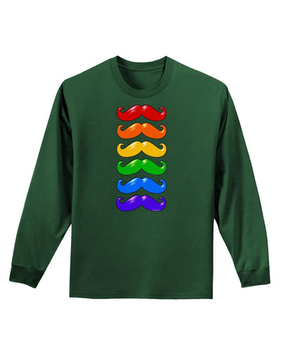 Colorful Rainbow Mustaches Adult Long Sleeve Dark T-Shirt-TooLoud-Dark-Green-Small-Davson Sales