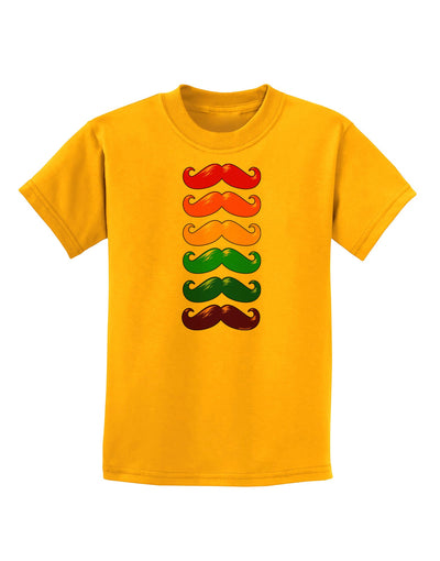 Colorful Rainbow Mustaches Childrens T-Shirt-Childrens T-Shirt-TooLoud-Gold-X-Small-Davson Sales