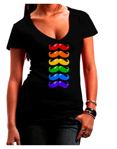 Colorful Rainbow Mustaches Juniors V-Neck Dark T-Shirt-Womens V-Neck T-Shirts-TooLoud-Black-Juniors Fitted Small-Davson Sales