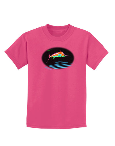 Colorful Swordfish Watercolor Childrens Dark T-Shirt-Childrens T-Shirt-TooLoud-Sangria-X-Small-Davson Sales