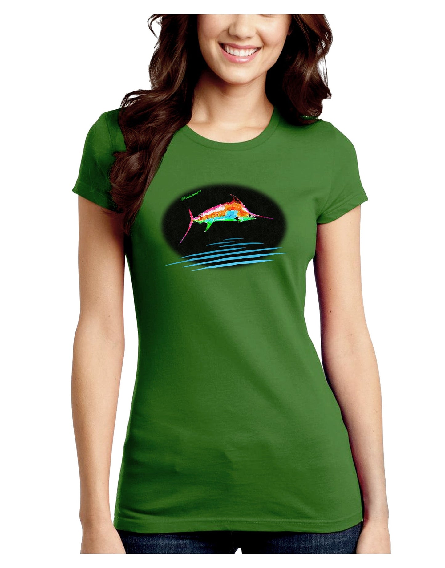Colorful Swordfish Watercolor Juniors Crew Dark T-Shirt-T-Shirts Juniors Tops-TooLoud-Kiwi-Green-Juniors Fitted Small-Davson Sales