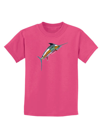 Colorful Vector Swordfish Childrens Dark T-Shirt-Childrens T-Shirt-TooLoud-Sangria-X-Small-Davson Sales