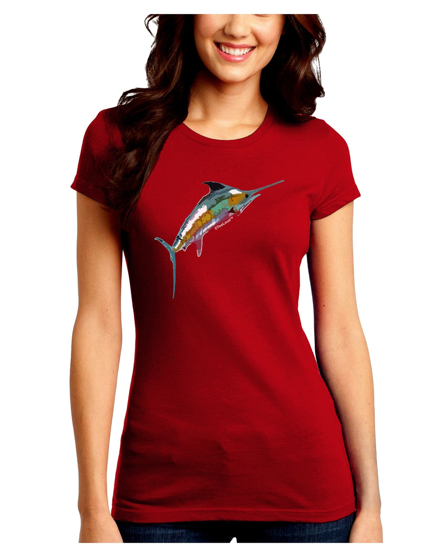 Colorful Vector Swordfish Juniors Crew Dark T-Shirt-T-Shirts Juniors Tops-TooLoud-Red-Juniors Fitted Small-Davson Sales