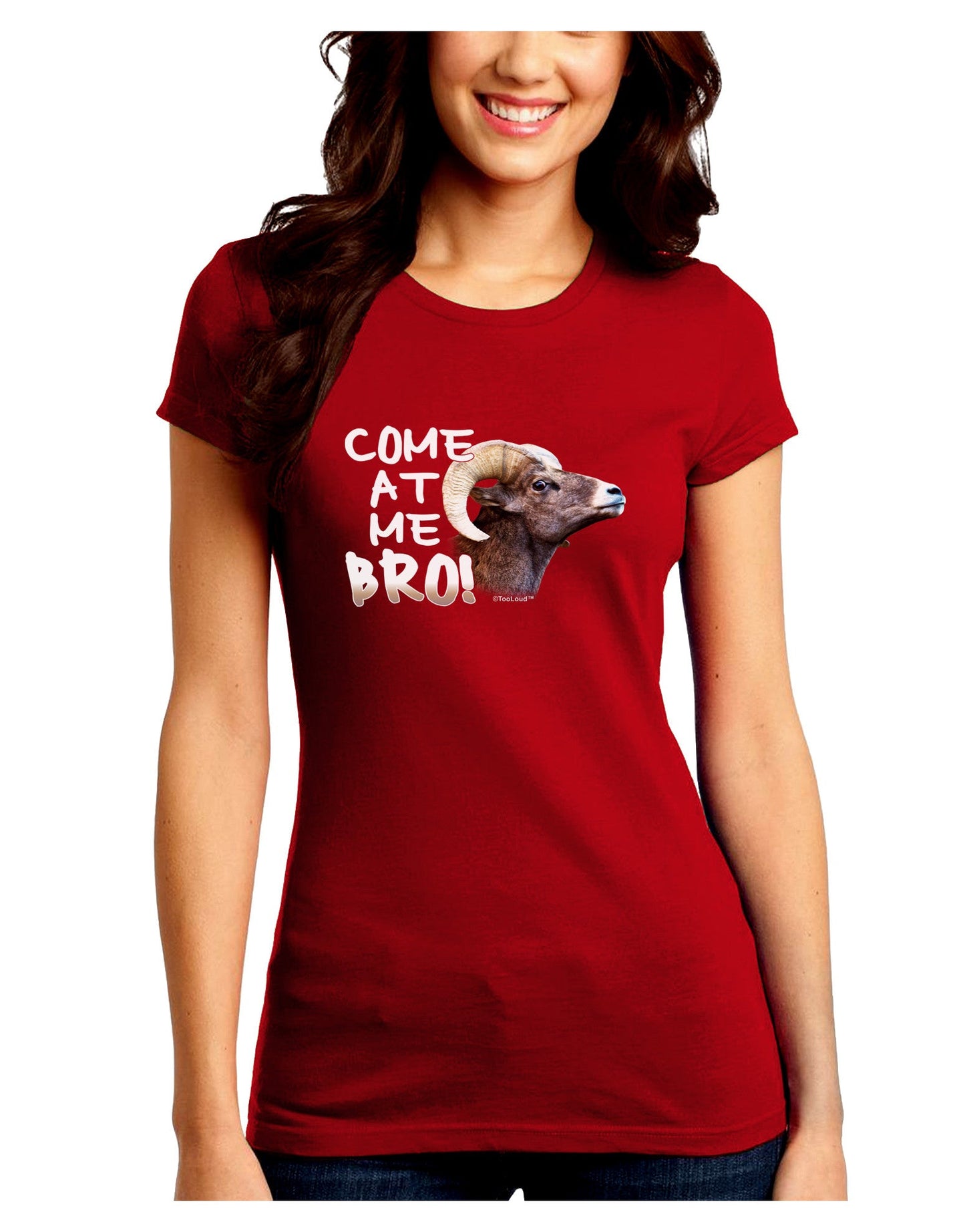Come At Me Bro Big Horn Juniors Petite Crew Dark T-Shirt-T-Shirts Juniors Tops-TooLoud-Red-Juniors Fitted Small-Davson Sales