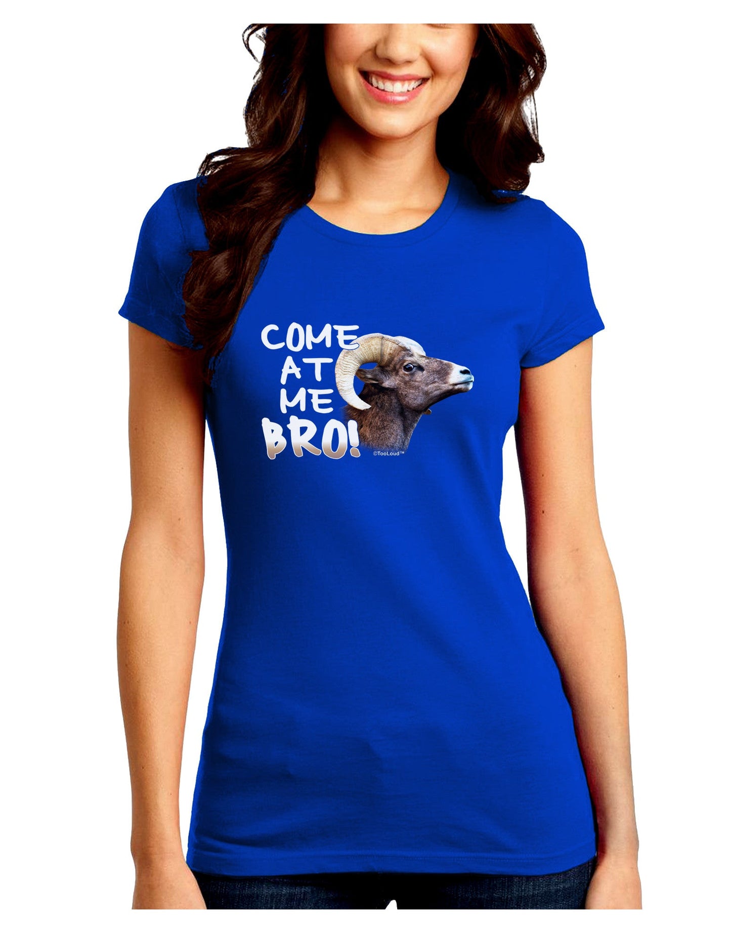 Come At Me Bro Big Horn Juniors Petite Crew Dark T-Shirt-T-Shirts Juniors Tops-TooLoud-Royal-Blue-Juniors Fitted Small-Davson Sales