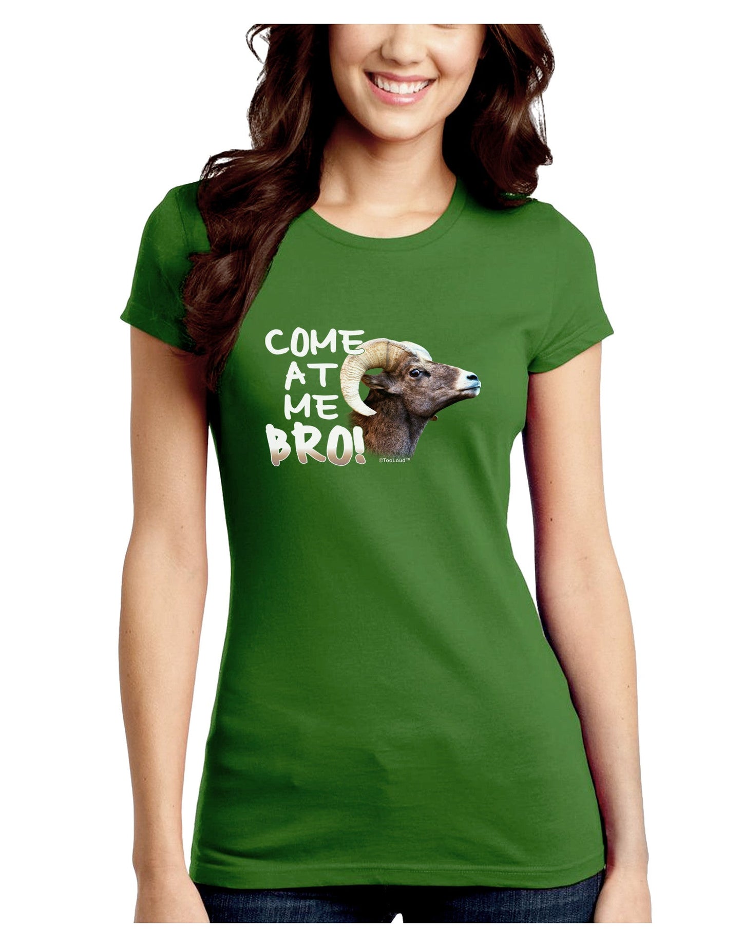 Come At Me Bro Big Horn Juniors Petite Crew Dark T-Shirt-T-Shirts Juniors Tops-TooLoud-Kiwi-Green-Juniors Fitted Small-Davson Sales