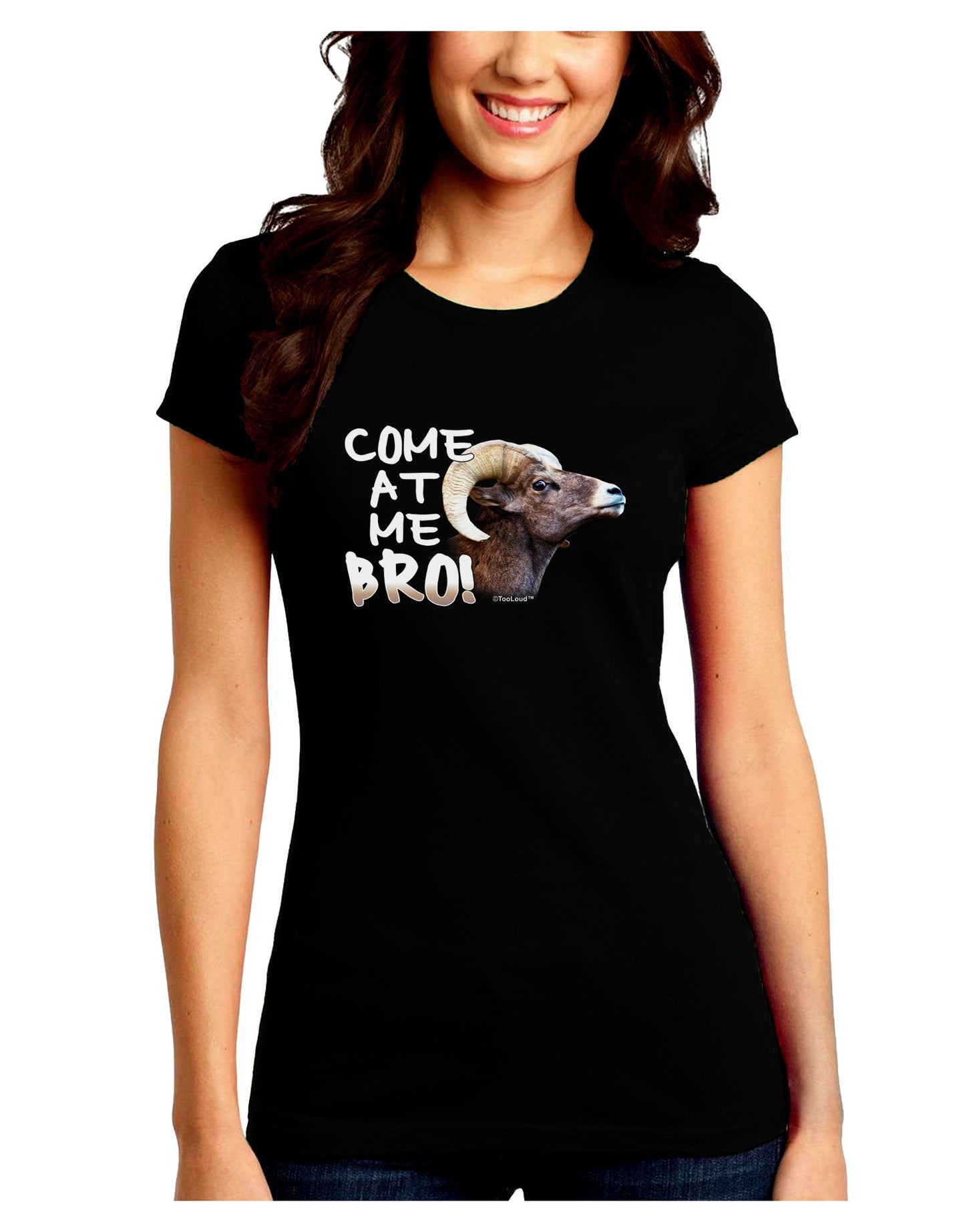 Come At Me Bro Big Horn Juniors Petite Crew Dark T-Shirt-T-Shirts Juniors Tops-TooLoud-Black-Juniors Fitted Small-Davson Sales