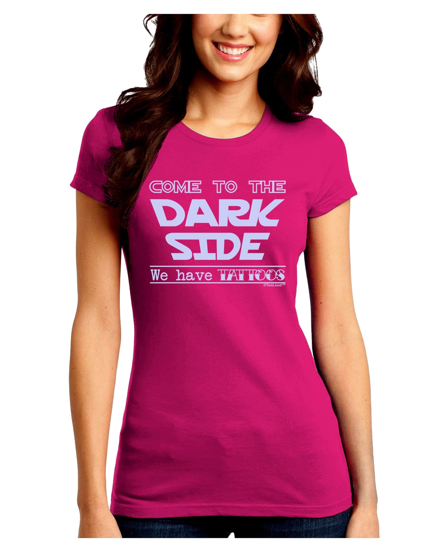 Come To The Dark Side - Tattoos Juniors Petite Crew Dark T-Shirt-T-Shirts Juniors Tops-TooLoud-Hot-Pink-Juniors Fitted Small-Davson Sales