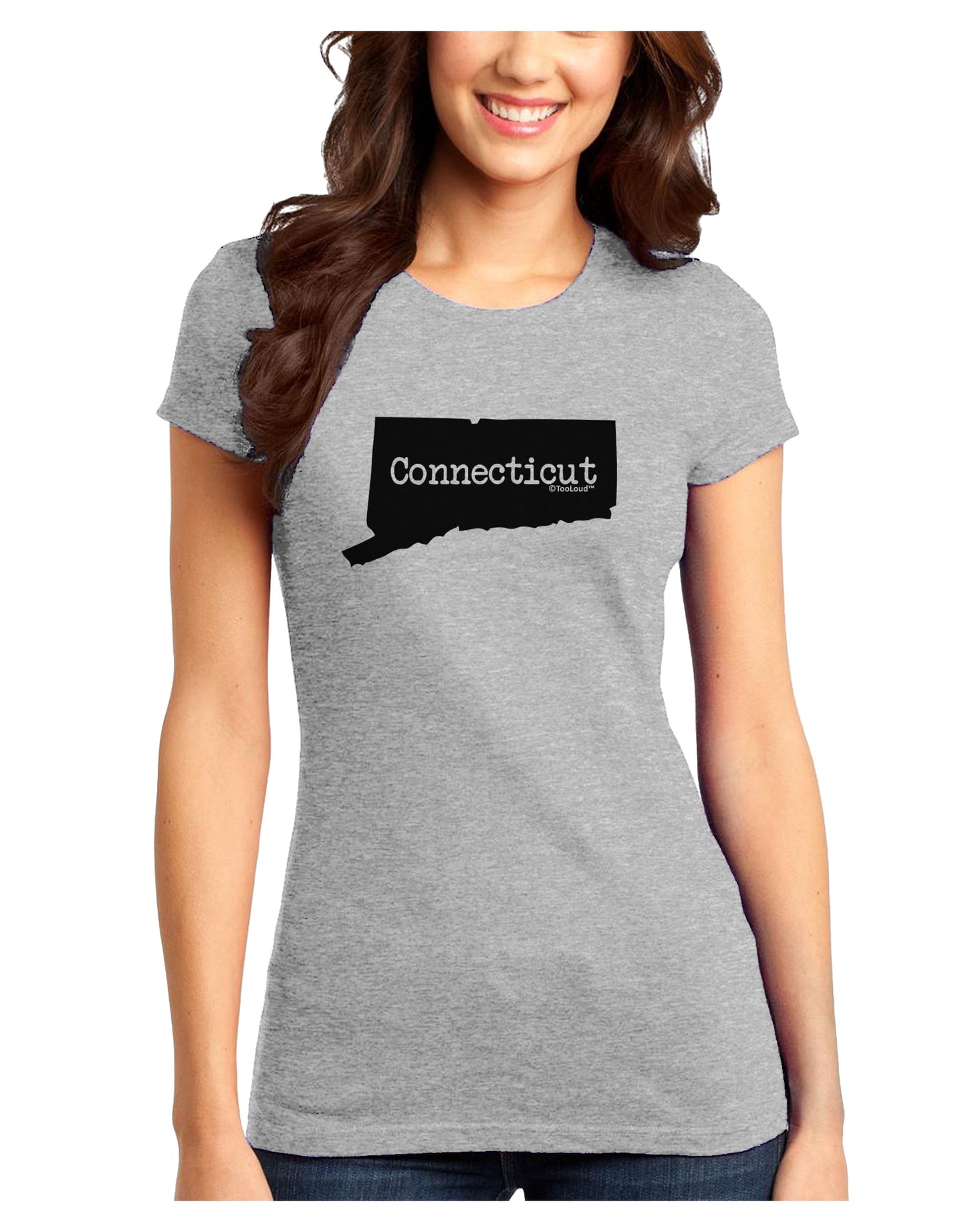 Connecticut - United States Shape Juniors T-Shirt by TooLoud-Womens Juniors T-Shirt-TooLoud-Ash-Gray-Juniors Fitted X-Small-Davson Sales