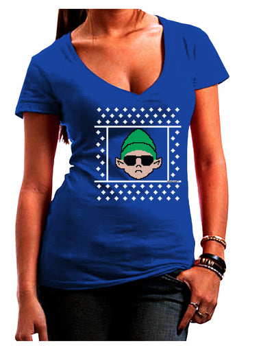 Cool Elf Christmas Sweater Juniors V-Neck Dark T-Shirt-Womens V-Neck T-Shirts-TooLoud-Royal-Blue-Juniors Fitted Small-Davson Sales