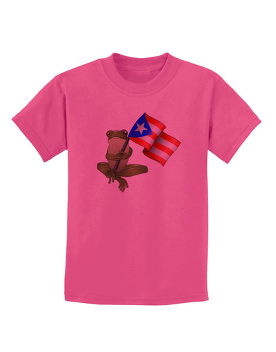 Coqui Holding Flag Childrens T-Shirt-Childrens T-Shirt-TooLoud-Sangria-X-Small-Davson Sales