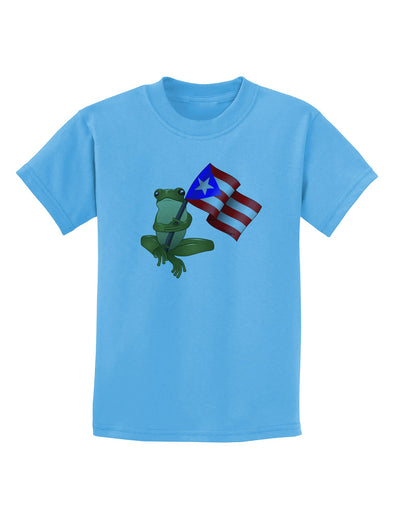 Coqui Holding Flag Childrens T-Shirt-Childrens T-Shirt-TooLoud-Aquatic-Blue-X-Small-Davson Sales