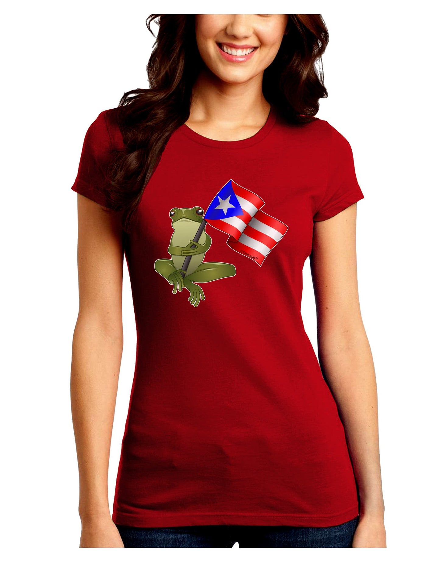 Coqui Holding Flag Juniors Petite Crew Dark T-Shirt-T-Shirts Juniors Tops-TooLoud-Red-Juniors Fitted Small-Davson Sales