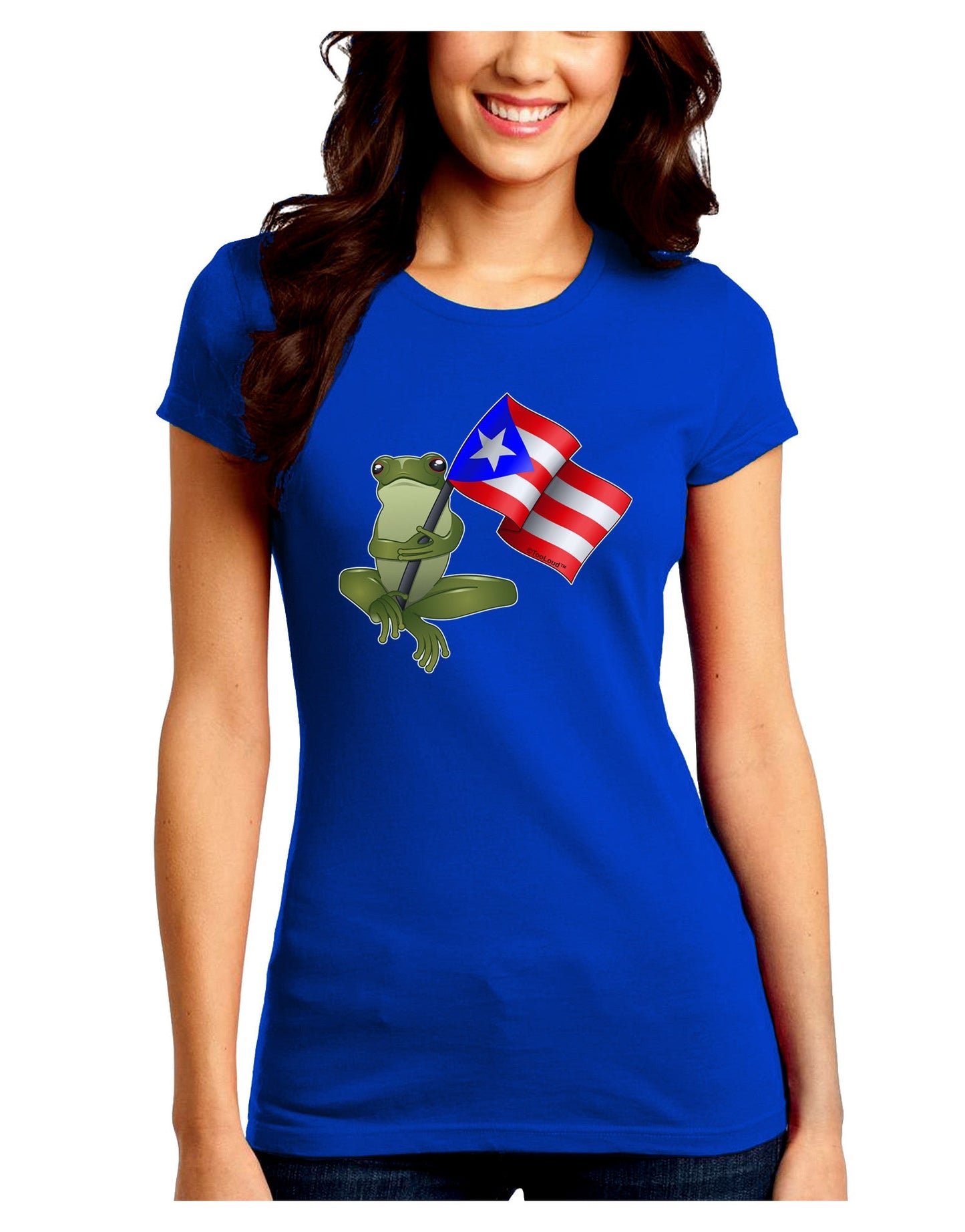 Coqui Holding Flag Juniors Petite Crew Dark T-Shirt-T-Shirts Juniors Tops-TooLoud-Royal-Blue-Juniors Fitted Small-Davson Sales