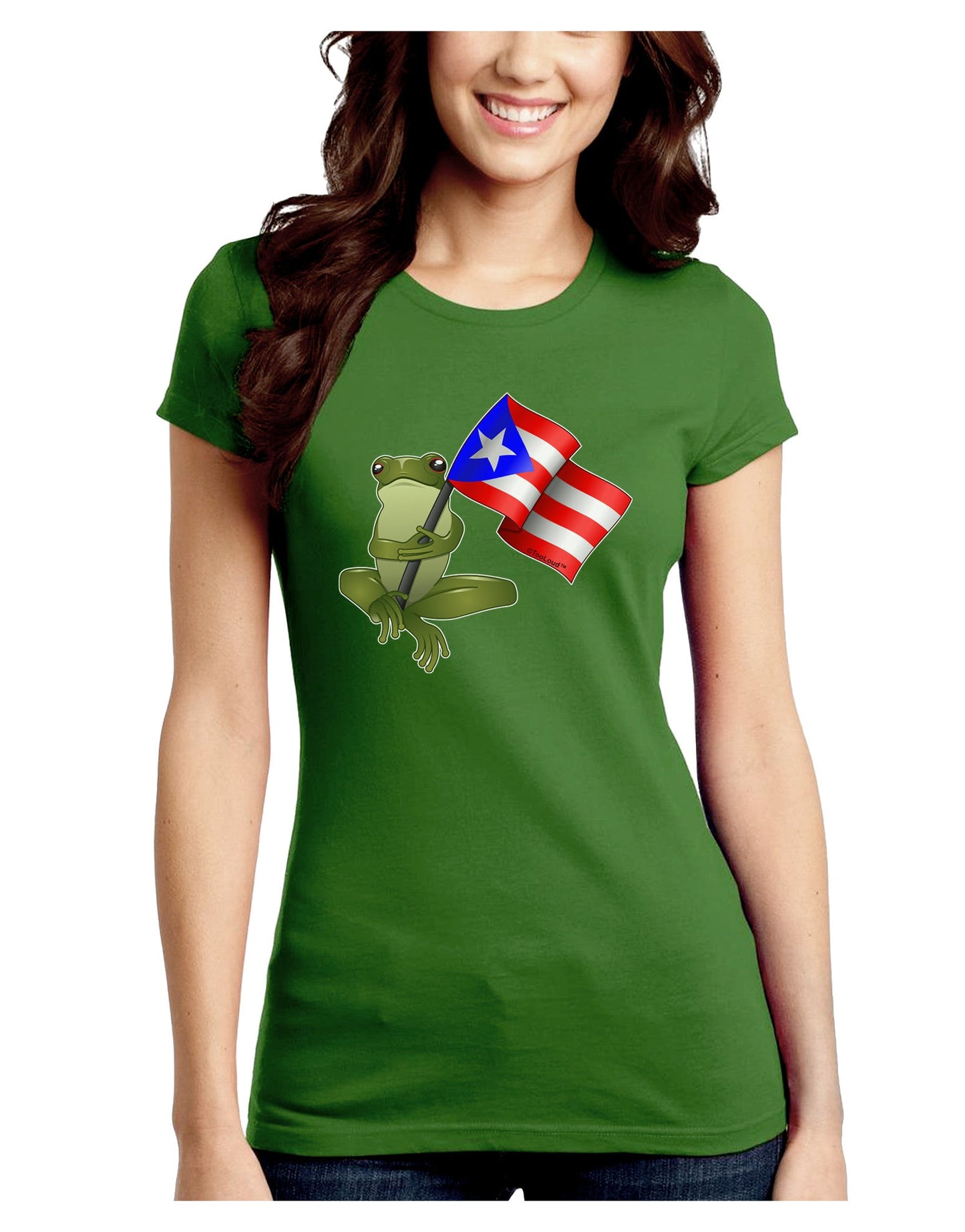 Coqui Holding Flag Juniors Petite Crew Dark T-Shirt-T-Shirts Juniors Tops-TooLoud-Kiwi-Green-Juniors Fitted Small-Davson Sales