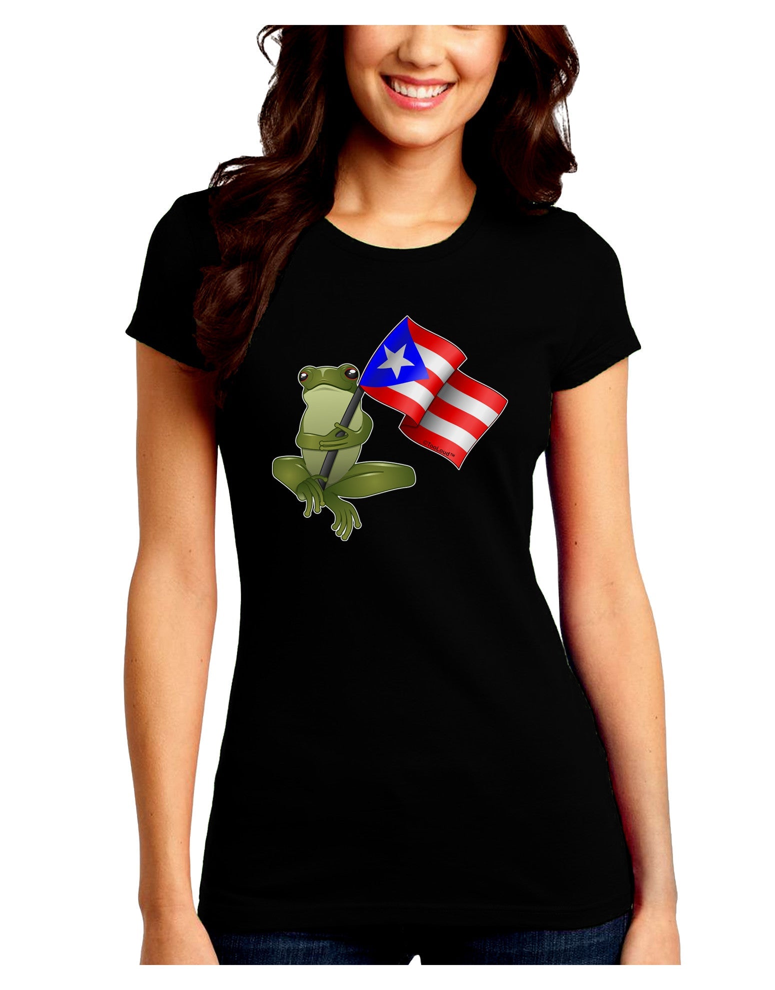 Coqui Holding Flag Juniors Petite Crew Dark T-Shirt-T-Shirts Juniors Tops-TooLoud-Black-Juniors Fitted Small-Davson Sales