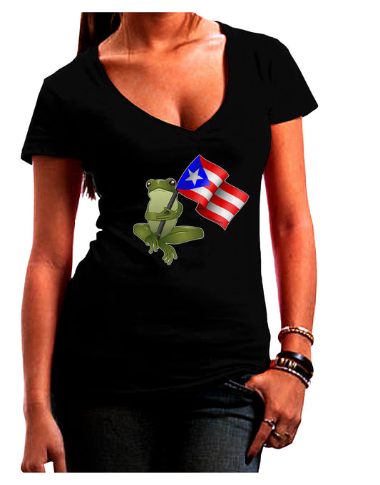 Coqui Holding Flag Womens V-Neck Dark T-Shirt-Womens V-Neck T-Shirts-TooLoud-Black-Juniors Fitted Small-Davson Sales