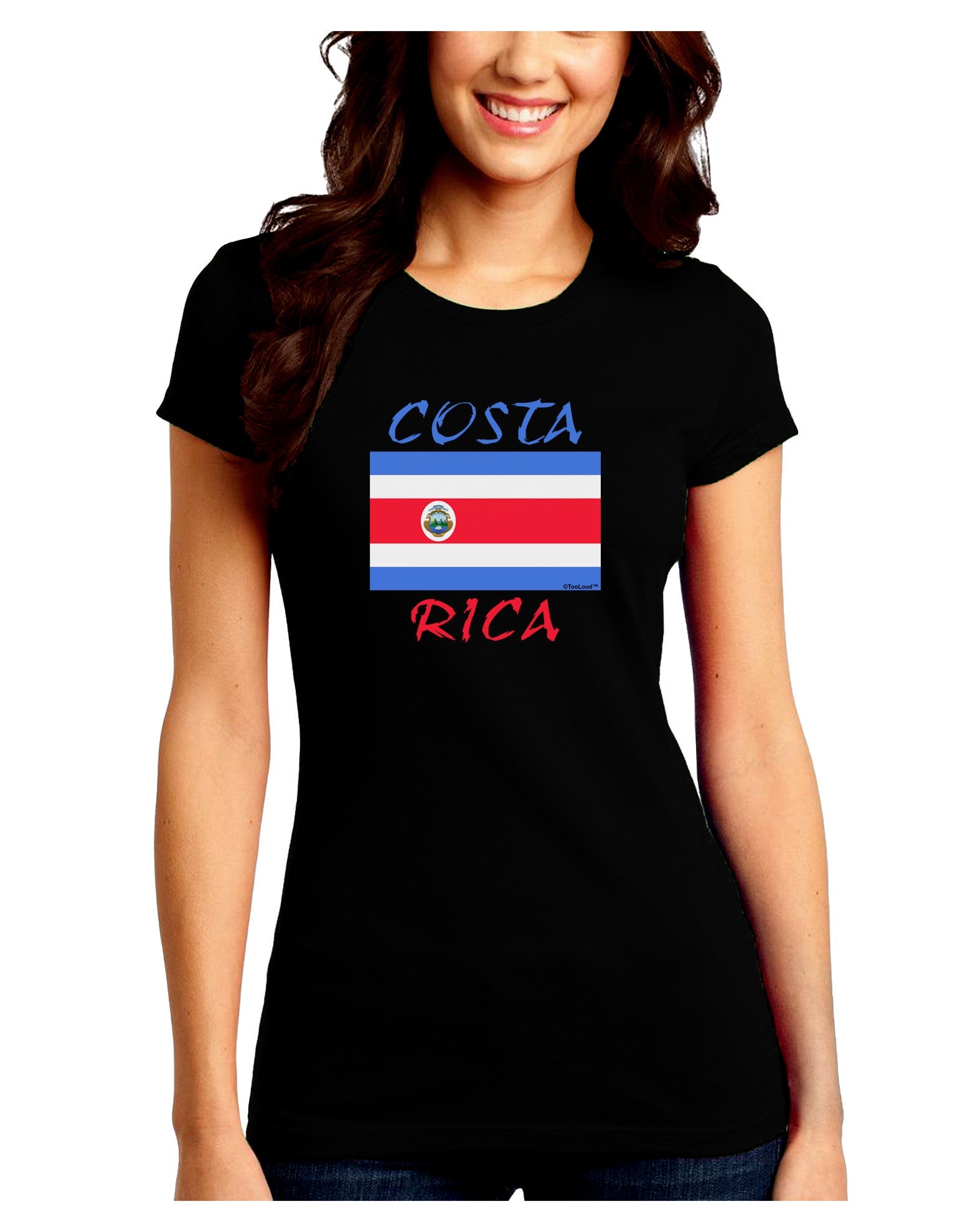 Costa Rica Flag Juniors Petite Crew Dark T-Shirt-T-Shirts Juniors Tops-TooLoud-Black-Juniors Fitted Small-Davson Sales