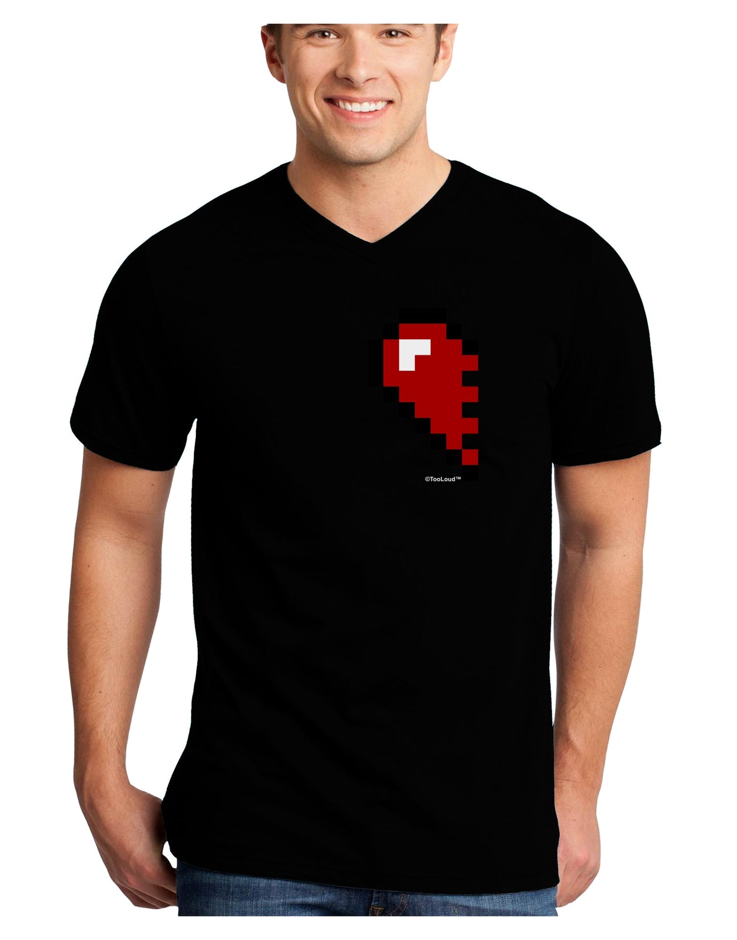 Couples Pixel Heart Design - Left Adult Dark V-Neck T-Shirt by TooLoud-Mens V-Neck T-Shirt-TooLoud-Black-Small-Davson Sales