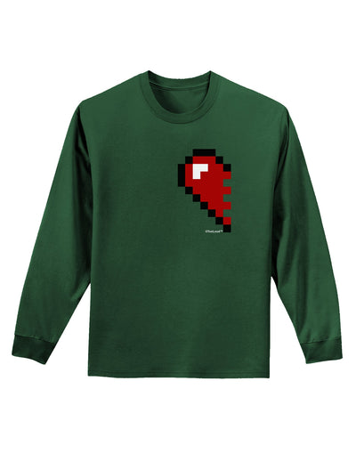 Couples Pixel Heart Design - Left Adult Long Sleeve Dark T-Shirt by TooLoud-TooLoud-Dark-Green-Small-Davson Sales