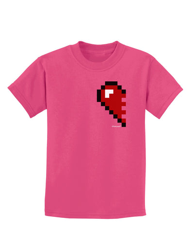 Couples Pixel Heart Design - Left Childrens Dark T-Shirt by TooLoud-Childrens T-Shirt-TooLoud-Sangria-X-Small-Davson Sales