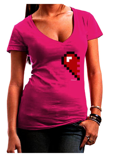 Couples Pixel Heart Design - Left Juniors V-Neck Dark T-Shirt by TooLoud-Womens V-Neck T-Shirts-TooLoud-Hot-Pink-Juniors Fitted Small-Davson Sales