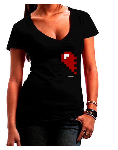 Couples Pixel Heart Design - Left Juniors V-Neck Dark T-Shirt by TooLoud-Womens V-Neck T-Shirts-TooLoud-Black-Juniors Fitted Small-Davson Sales