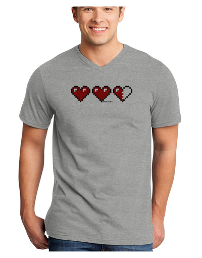 Couples Pixel Heart Life Bar - Left Adult V-Neck T-shirt by TooLoud-Mens V-Neck T-Shirt-TooLoud-HeatherGray-Small-Davson Sales