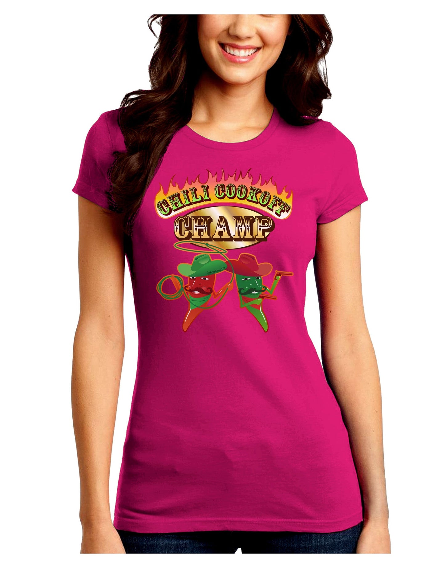 Cowboy Chili Cookoff Champ Juniors Petite Crew Dark T-Shirt-T-Shirts Juniors Tops-TooLoud-Hot-Pink-Juniors Fitted Small-Davson Sales