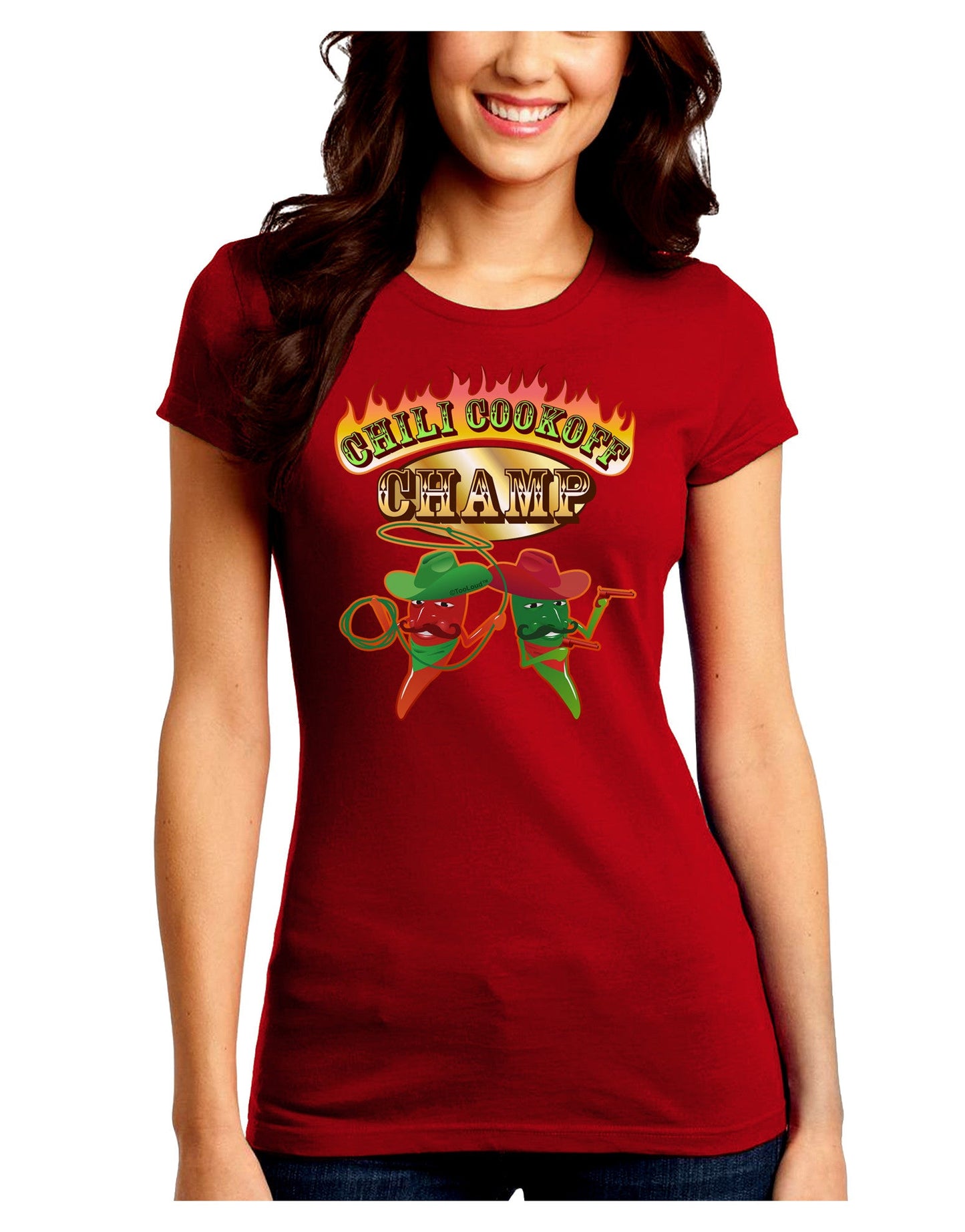 Cowboy Chili Cookoff Champ Juniors Petite Crew Dark T-Shirt-T-Shirts Juniors Tops-TooLoud-Red-Juniors Fitted Small-Davson Sales