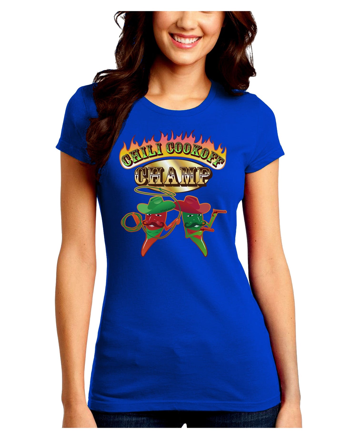 Cowboy Chili Cookoff Champ Juniors Petite Crew Dark T-Shirt-T-Shirts Juniors Tops-TooLoud-Royal-Blue-Juniors Fitted Small-Davson Sales