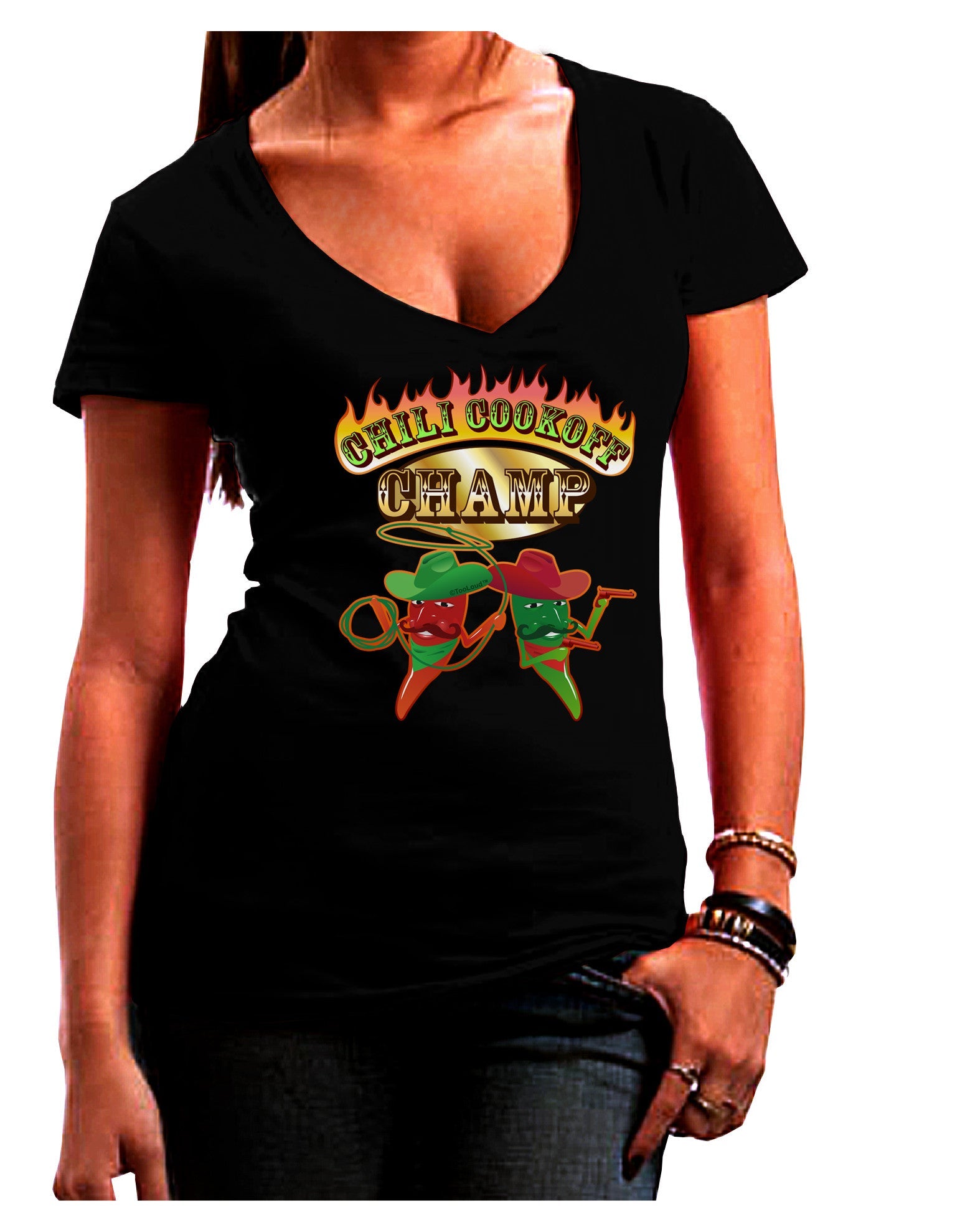 Cowboy Chili Cookoff Champ Womens V-Neck Dark T-Shirt-Womens V-Neck T-Shirts-TooLoud-Black-Juniors Fitted Small-Davson Sales