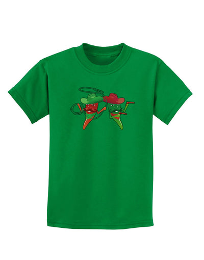 Cowboy Chili Peppers Childrens Dark T-Shirt-Childrens T-Shirt-TooLoud-Kelly-Green-X-Small-Davson Sales