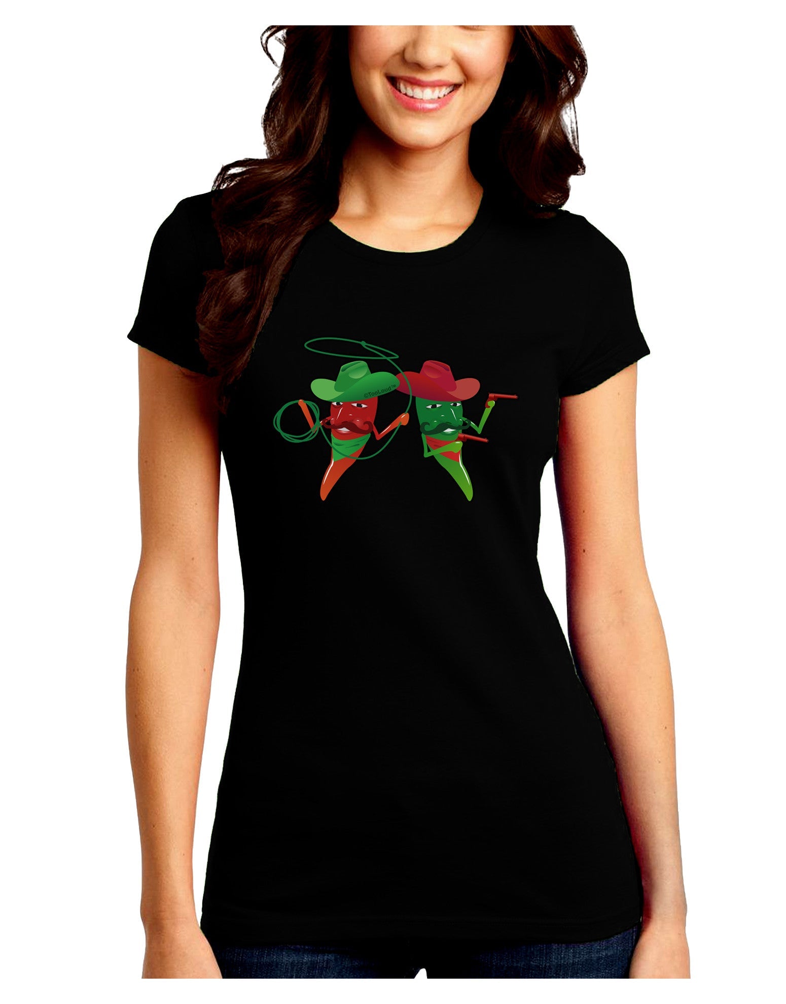 Cowboy Chili Peppers Juniors Petite Crew Dark T-Shirt-T-Shirts Juniors Tops-TooLoud-Black-Juniors Fitted Small-Davson Sales