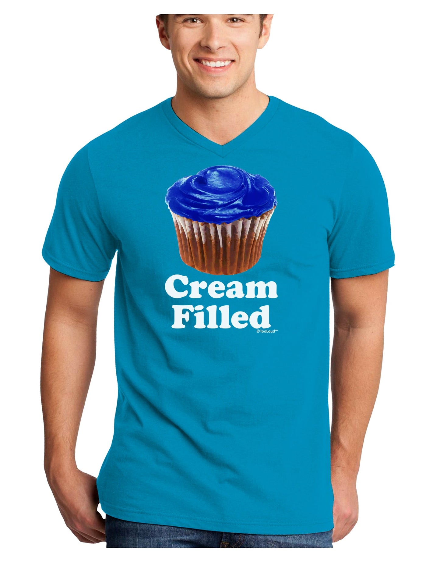 Cream Filled Blue Cupcake Design Adult Dark V-Neck T-Shirt by TooLoud-Mens V-Neck T-Shirt-TooLoud-Turquoise-Small-Davson Sales
